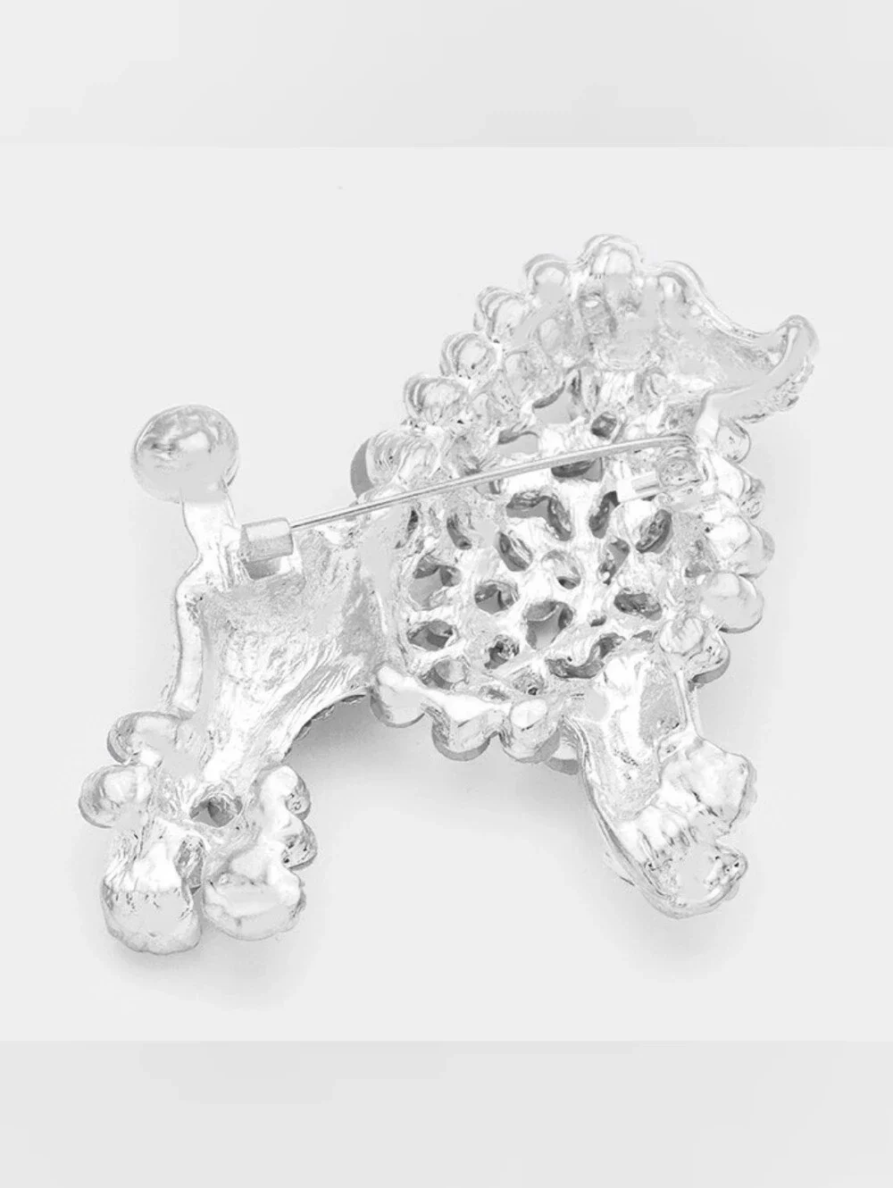 Red Silver Dog Poodle Rhinestone Crystal 2.5 Inch Brooch Pin Accessory